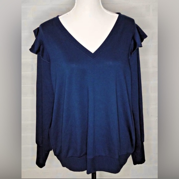 TORRID 00 0X XL Long Sleeve Blue Lightweight Knit Sweater Ruffle Shoulder R$49 - Picture 1 of 7